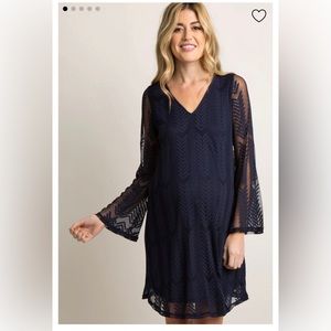 PinkBlush Navy Mesh Overlay Maternity Dress